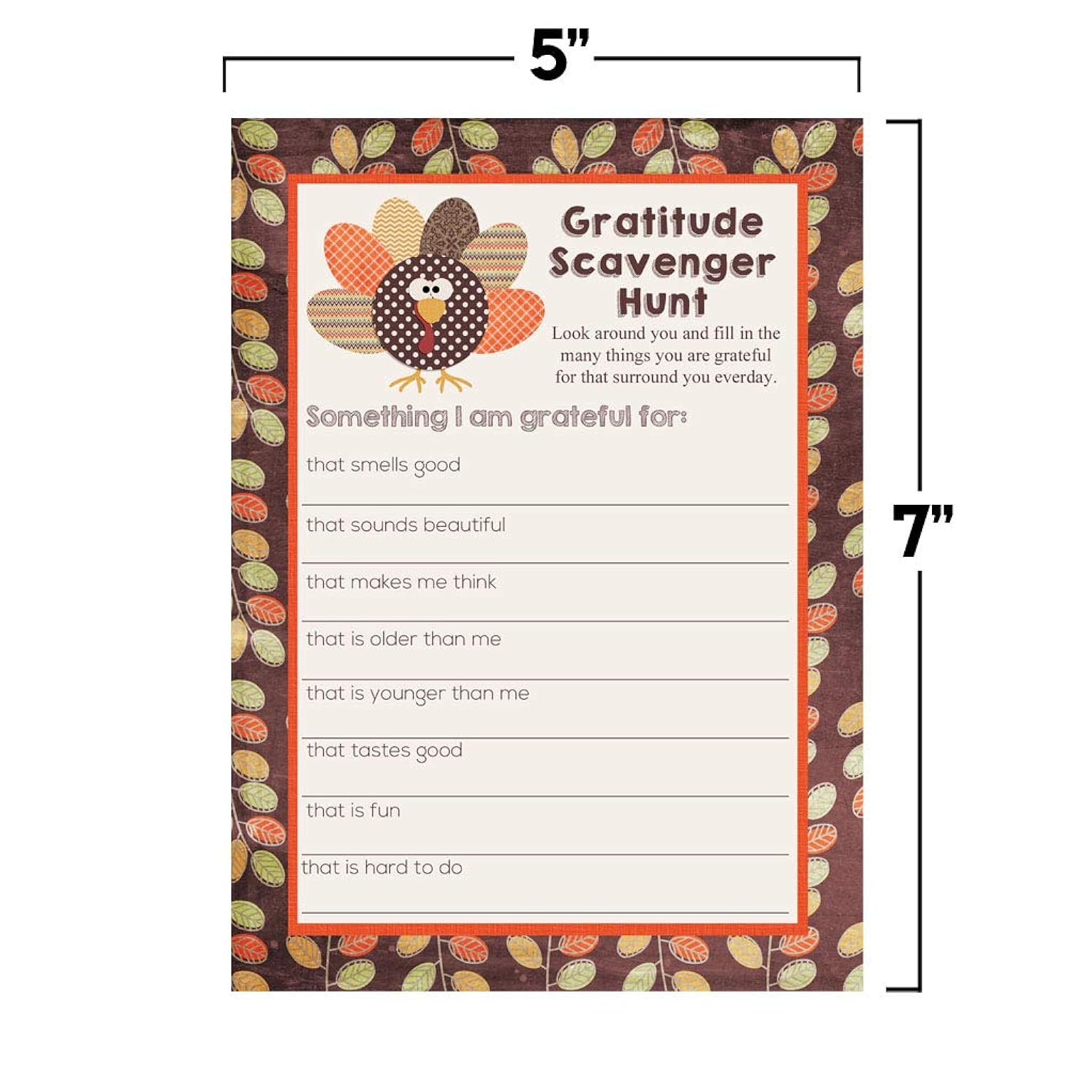 “I Am Grateful For” Gratitude Scavenger Hunt Thanksgiving Fill In Game Cards, Ten 5" X 7" Fill In The Blank Cards By Amandacreation