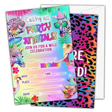 Party Animal Birthday Invitations, Safari Jungle Birthday Party Invitations For Girls Boys Kids, Rainbow Cheetah Fill In Birthday Invites, Decorations, Favors, 20 Invitations With Envelopes (D11)