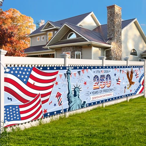 USA Large Backdrop Banner Flag for 250th Anniversary Decorations, 9.8 x 2ft American Fabric Background Banner for Independence Day, 4th of July, Home Yard Fence Garden Bar Decor