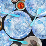 Frozen Birthday Party Supplies, Frozen Snowflake Birthday Decorations Include Plates, Cups, Napkins,Cutlery For Winter Wonderland Frozen Party Decorations | Serves 24