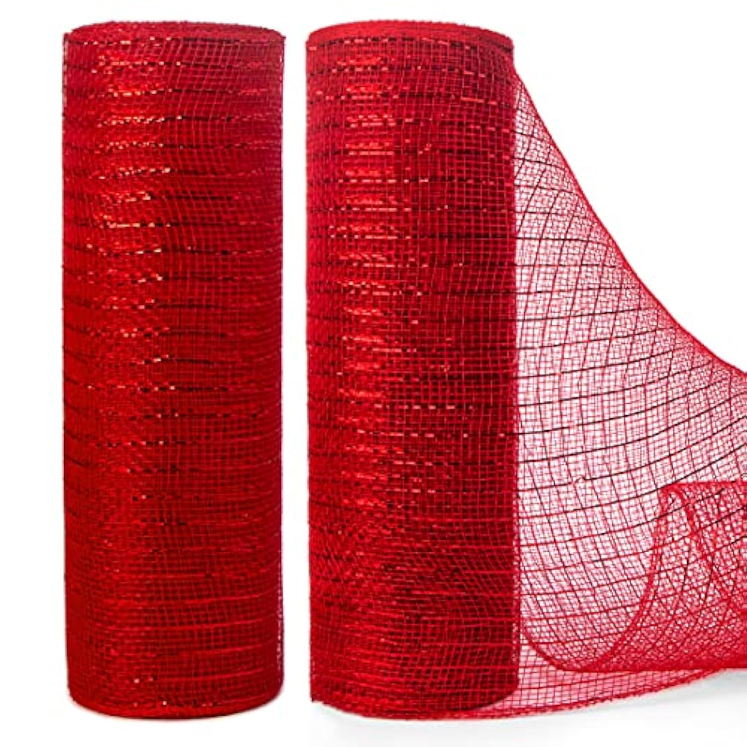 2 Rolls Red Mesh Ribbon,10 Inch X 30 Feet(10Yard) Each Roll,Metallic R