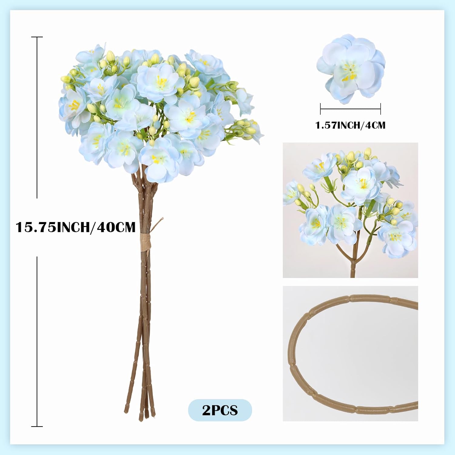 Blue Artificial Flowers For Decoration 2 Bouquets Fake Forsythia Flower 8Pcs Lifelike Jasmine Silk Flowers For Wedding Centerpiece Jasmine Flower Bouquet Garden Home Party Decor(Blue)
