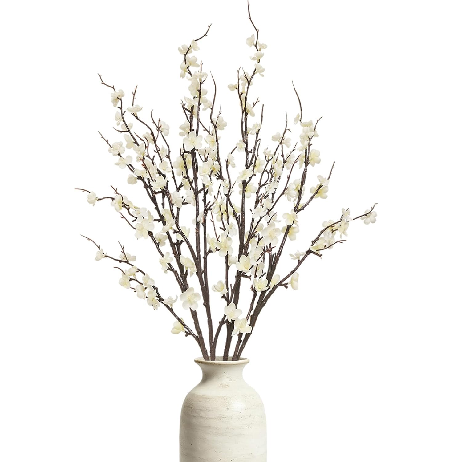 4 Pcs Cherry Blossom Branches 39 Inch White Fake Flowers Spring Decorations For Home Decor, Artificial Flowers Long Stem Branches For Vase Wedding Office Party Table Decor Centerpieces