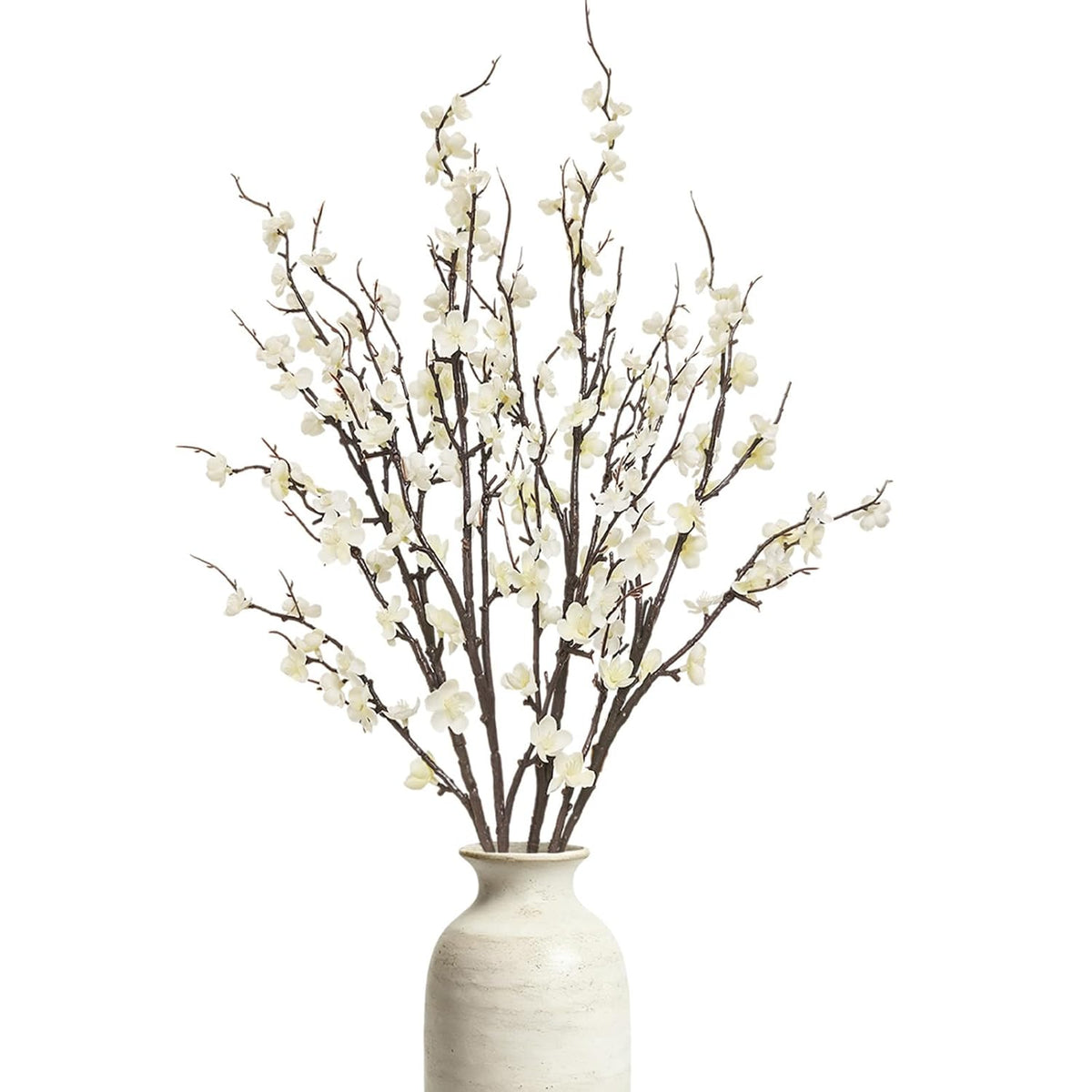 4 Pcs Cherry Blossom Branches 39 Inch White Fake Flowers Spring Decorations For Home Decor, Artificial Flowers Long Stem Branches For Vase Wedding Office Party Table Decor Centerpieces