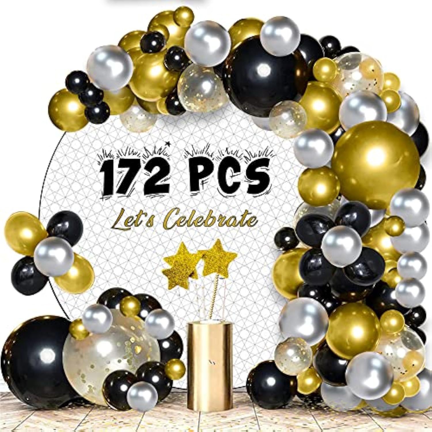 Raytrade Balloon Garland Arch Kit 172Pcs Black And Gold Balloons Chrom