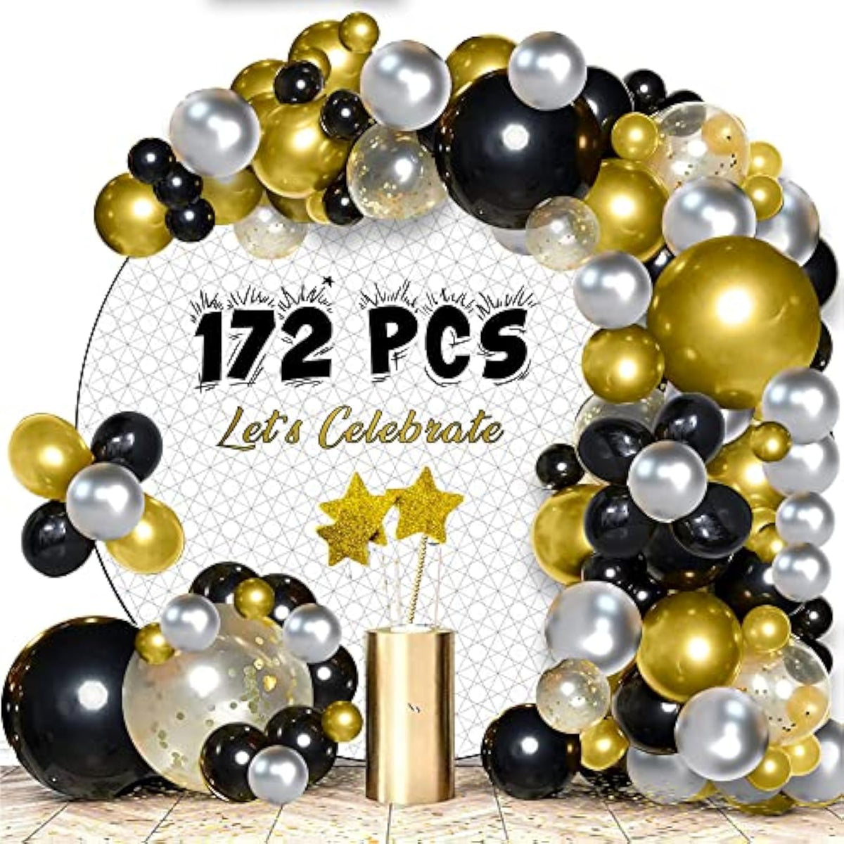 Raytrade Balloon Garland Arch Kit 172Pcs Black And Gold Balloons Chrom