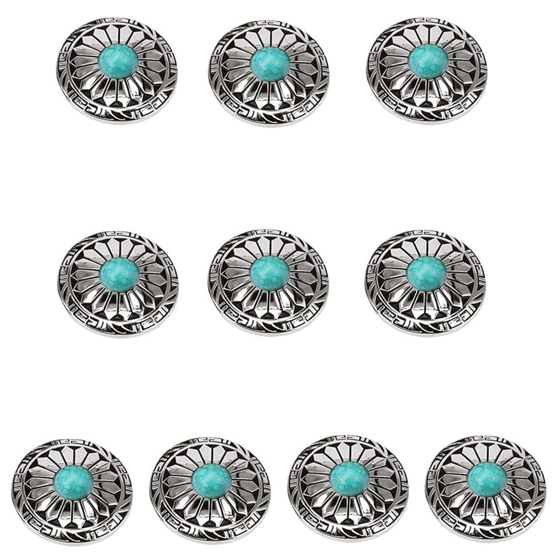 Sunflower Decorative Buckle Imitation Turquoise Round Shape Conchos Silver Pla