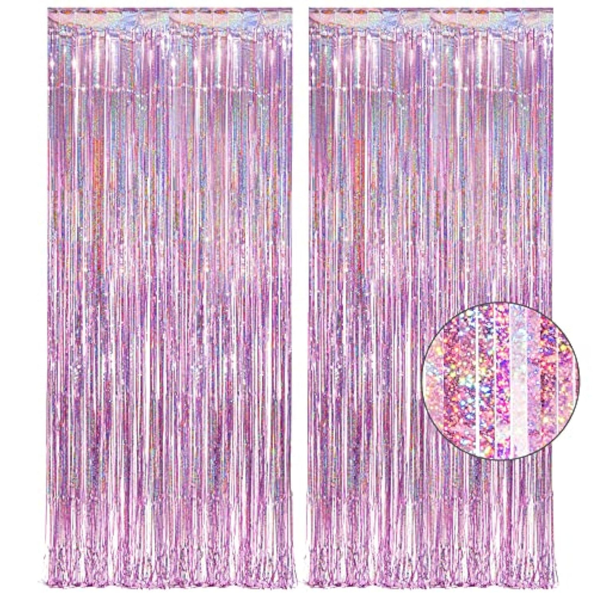 2pcs Pink Tinsel Curtain Party Backdrop Lilac Pink Foil Fringe for Theme Parties