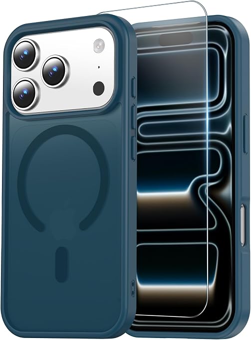 Dark Blue Wallet Case for iPhone 17 Pro with Card Holder and Screen Protector Military Grade Protection