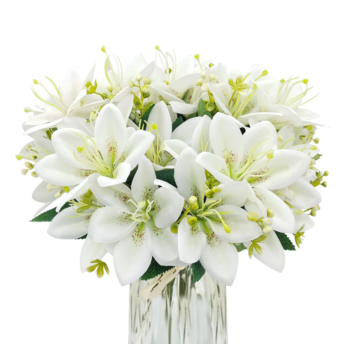 4 Bundles Artificial Tiger Lily Silk Flowers Faux Fake Lilies Plants For Wedding Bouquet Home Party Indoor Table Hotel Office Vases Floral Arrangements Outdoor Garden Decor (White)