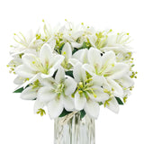 4 Bundles Artificial Tiger Lily Silk Flowers Faux Fake Lilies Plants For Wedding Bouquet Home Party Indoor Table Hotel Office Vases Floral Arrangements Outdoor Garden Decor (White)
