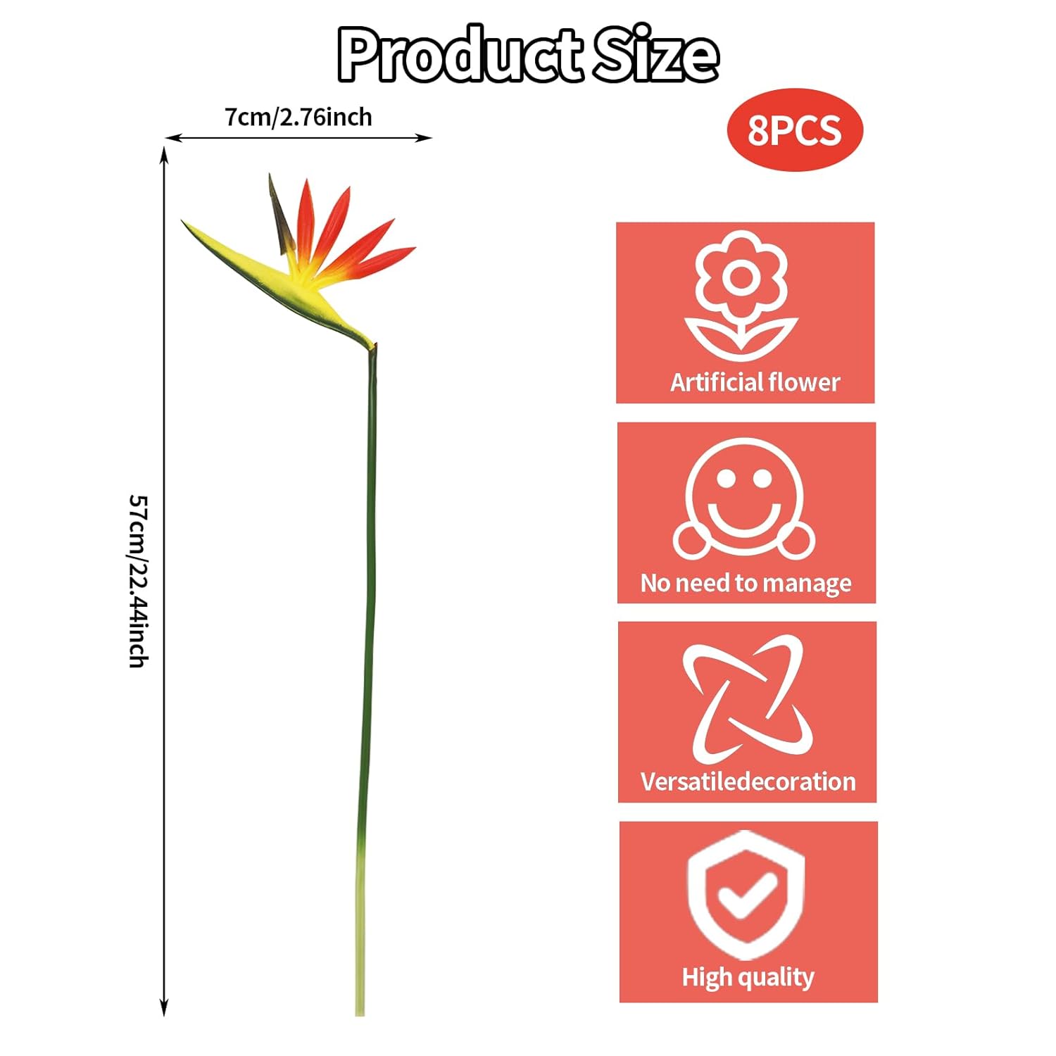 8 Pack 21-1/2 Inch Artificial Flowers Bird Of Paradise,Green Plant For Home Garden Decoration Office Verandah Wedding Decorations (Orange)