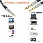 DTECH 5ft 3.5mm to 1/4 Adapter Audio Stereo Cable TRS 1/8 to Dual Quarter Inch TS 6.35mm Y Splitter Guitar AMP Aux Cord for Headphones Jack Laptop Speaker Phone Mixer
