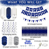 Navy Blue Silver Birthday Decorations For Men, Blue Birthday Party Sup