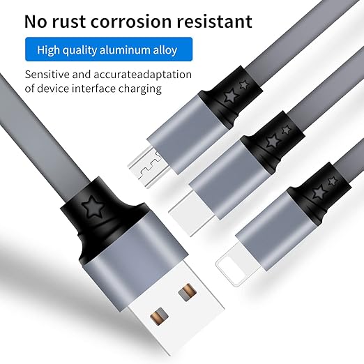 2 Pack Retractable 3 in 1 Multi USB Charging Cable Universal Fast Charger Cord for iPhone Samsung Android Tablets Gray
