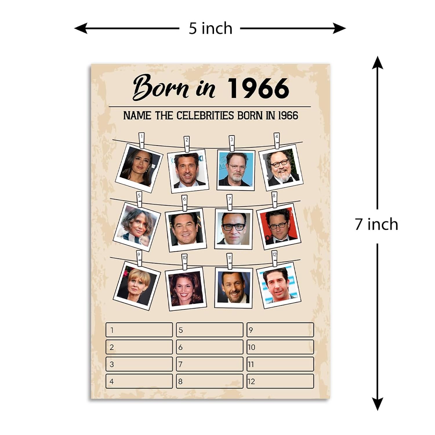 60Th Birthday Party Games, Set Of 5 Activities For 10 Guests, Born In 1966 Games Bundle, Birthday Party Supplies For Adults, Pack Of 50 Cards