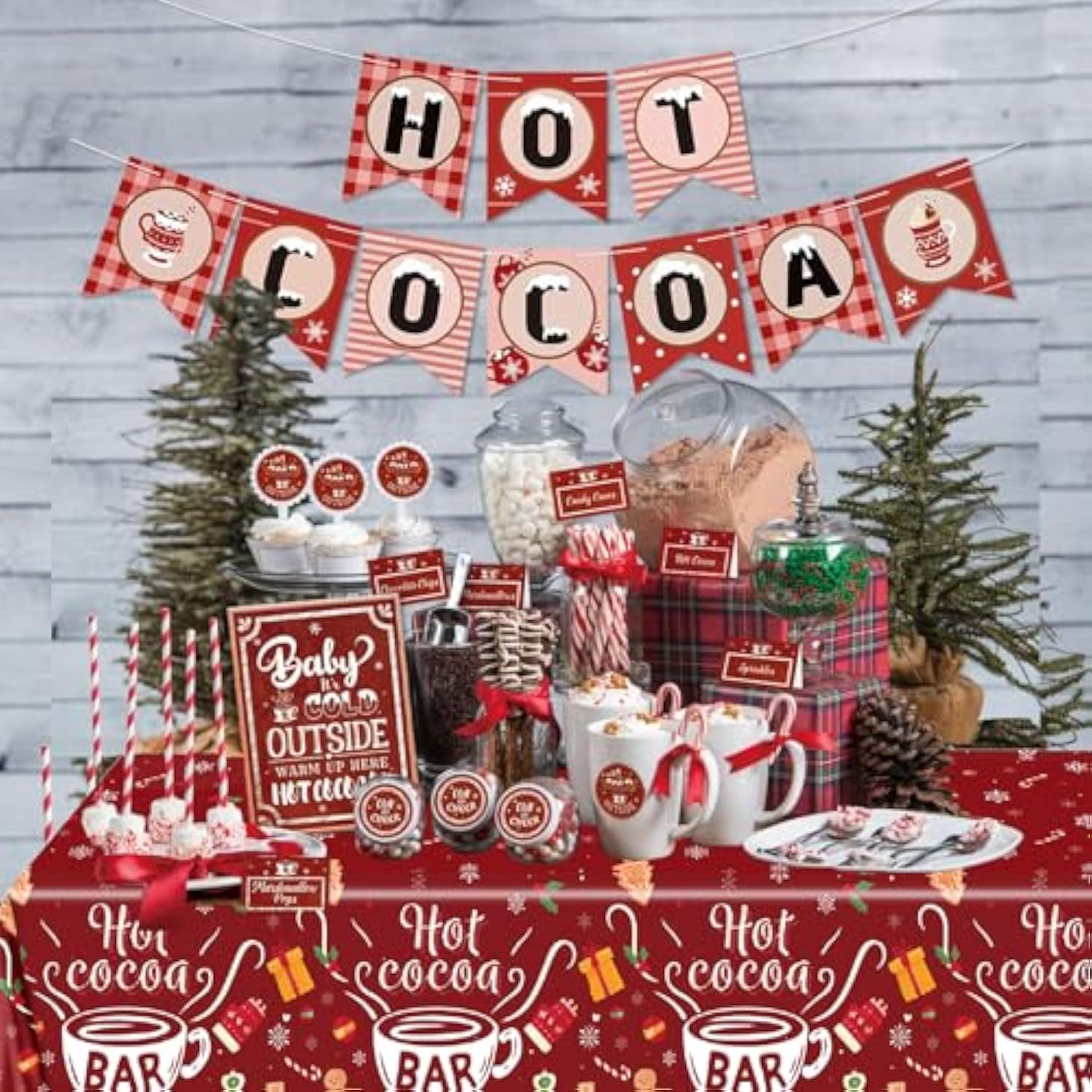 Hot Cocoa Bar Tablecloth 3 Pack Disposable Christmas Table Cloth Rectangle For Christmas Party Winter Wonderland Birthday Baby Shower It'S Cold Outside New Year Party Decorations (Red)
