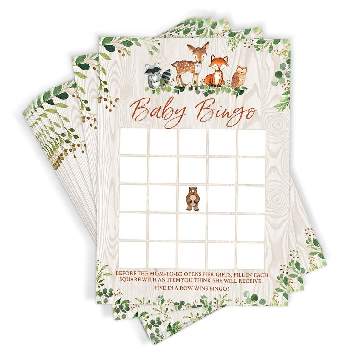 Woodland Baby Shower Game - Baby Bingo, Set Of 50