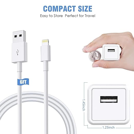 2 Pack USB Wall Charger with 6FT Lightning Cable Fast Charging Cube for iPhone 14 13 12 11 iPad