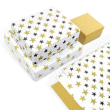 Gift Wrapping Paper 12 Sheets, Folded Flat Gift Wrap Paper For Presents, Kids, Boy And Girl, 20 X 29” Per Sheet - Gold Black Stars