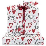Valentine'S Day Romantic Wrapping Paper Black Love And Red Hearts In Various Size On White Wrapping Paper Set Of 4 Sheets With Wine Red Silk Ribbon For Wedding Anniversary Baby Shower Birthday Holiday