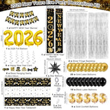 Happy New Year 2026 Party Supplies Banner Backdrop Tablecloth Foil Balloons