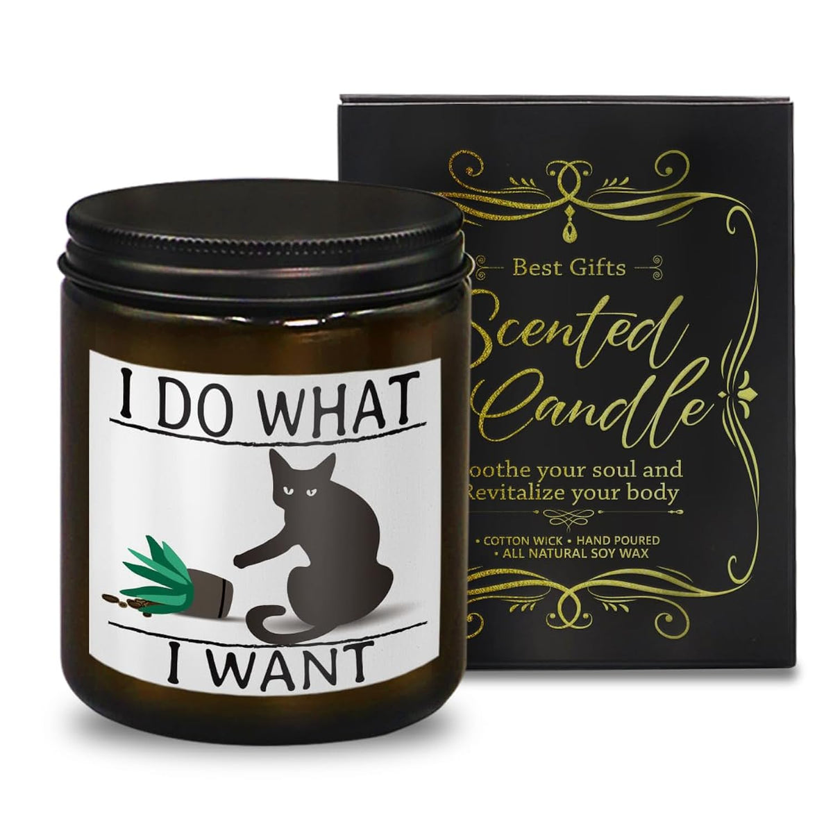 I Do What I Want,Funny Black Cat Gifts For Women,Birthday Gift,Christmas,Cedar Fragrance Scented Candles