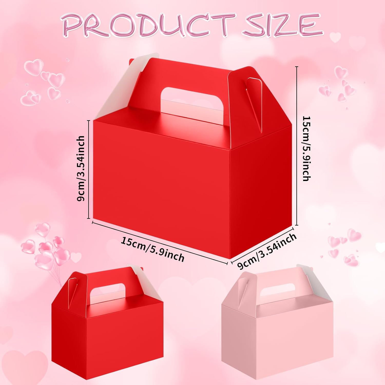 24 Pcs Valentine'S Day Treat Boxes Cookie Boxes With Handles, Pink Red Goodie Cardboard Bag Party Favor 5.9 X 3.5 X 3.5 Inch, For Valentine'S Party Treats Bakery Cupcake Candy Gift Mother Day