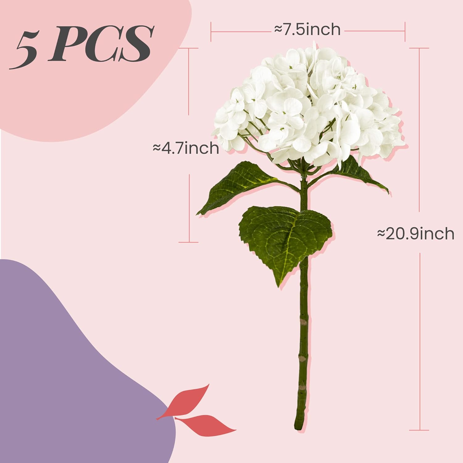 21In White Artificial Hydrangea Flowers 5 Pcs Real Touch 3D Print Latex Flowers For Wedding Centerpieces Bouquets Diy Floral Decor Home Decoration With Stems