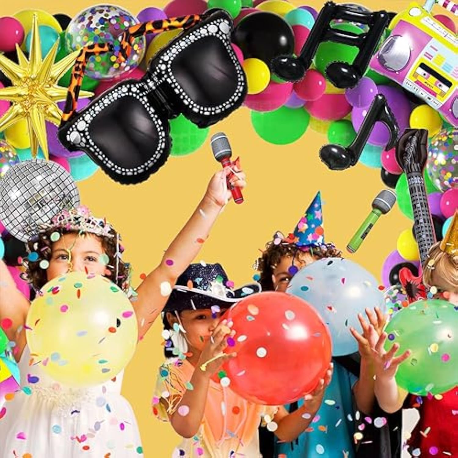 80S 90S Party Decorations 165Pcs Balloons With Retro Inflatable Guitar Microphone Glasses Music Note Disco Ball Balloons For Back To 90S 80S Hip Hop Rock Theme Birthday Prom Party