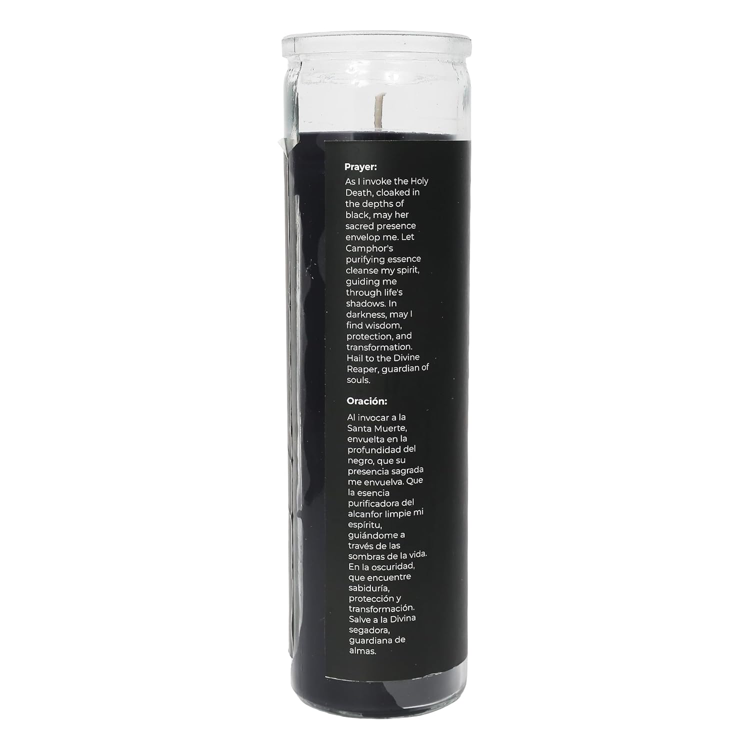 Vrinda Holy Death Santa Muerte 7-Day Glass Prayer Candle, Infused With Essential Oils, Voodoo, Hoodoo, Intention Candle, Magick, Wiccan, Pagan, Manifestation Jar Candle, 300G, Black