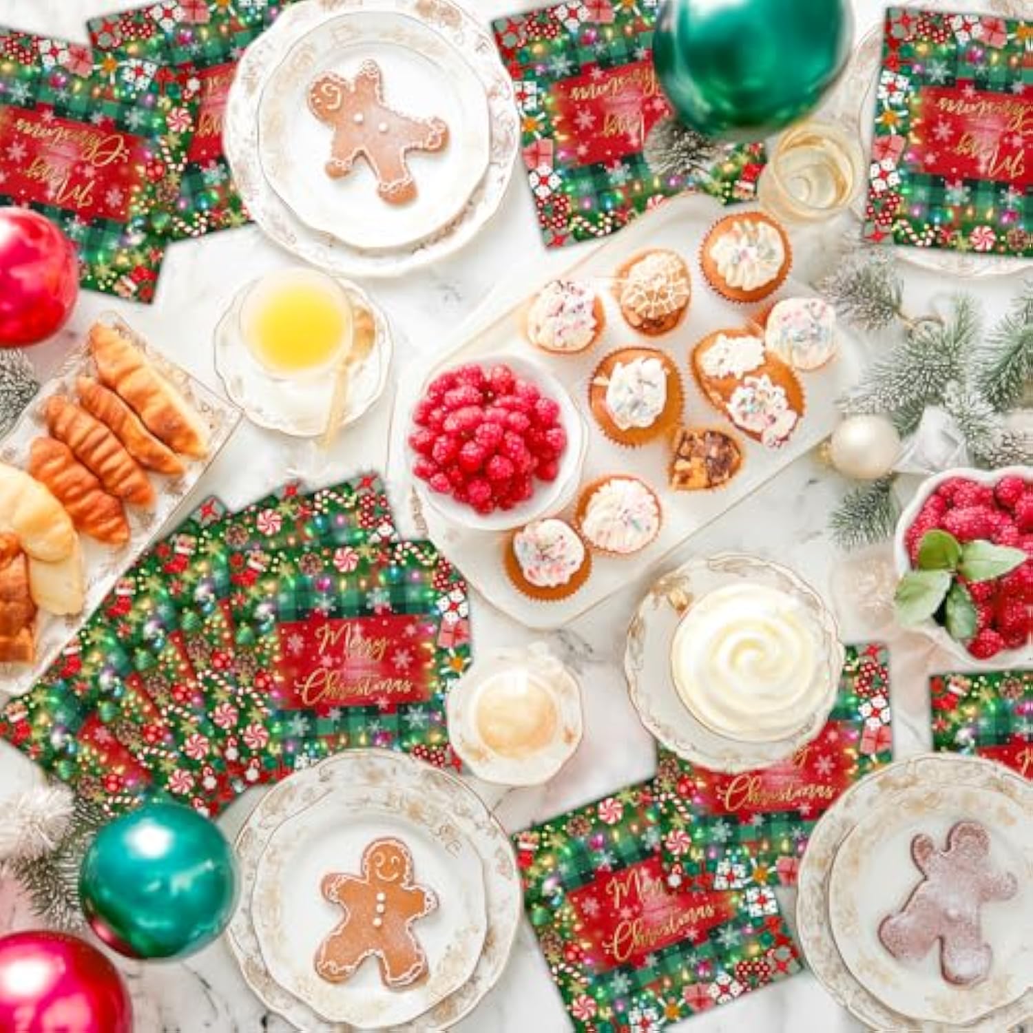 100 Pcs Christmas Paper Napkins 6.5 X 6.5" Disposable Holiday Napkins Set Merry Christmas Party Decorations