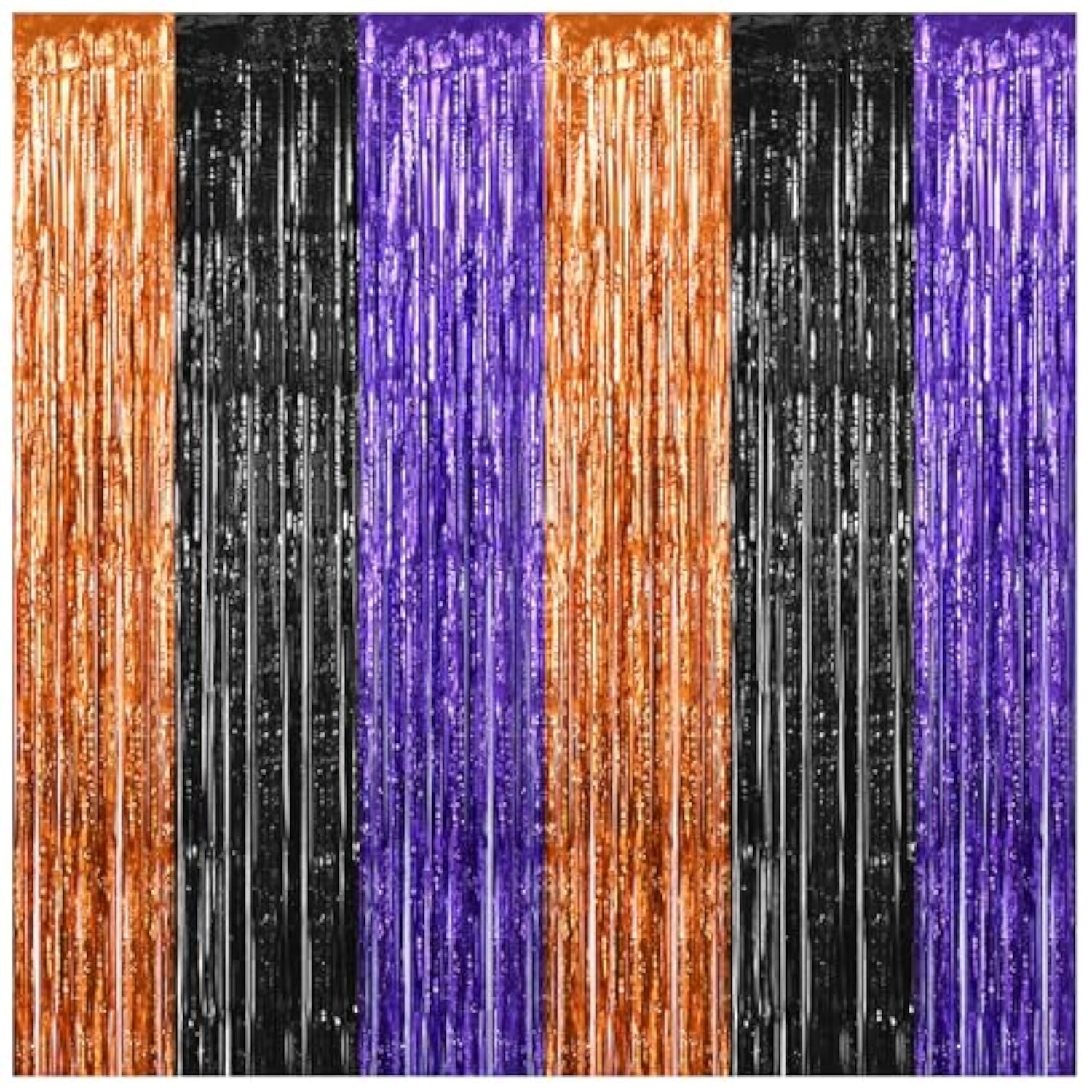 4 Pack Black Purple Orange Foil Fringe Curtains 3.2x8.2ft Backdrop Party Decorations