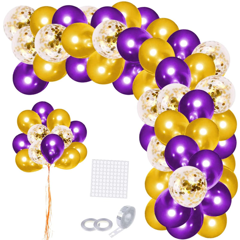 Luedou Purple Gold Balloon Garland Arch Kit, Pearl Gold Purple Confett