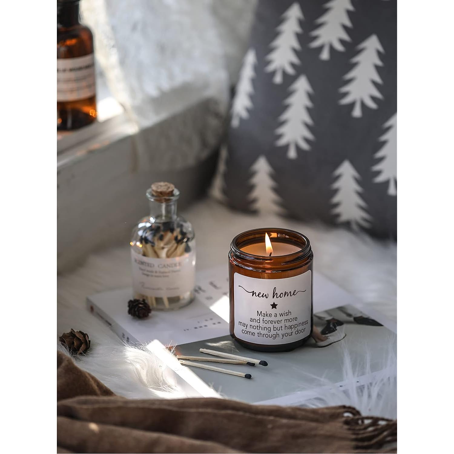House Warming Gifts New Home, New Home Candle,Gifts For Women,House Warming Gift For Women And Men,Gift For Home Buyers, New Homeowner,Sandalwood & Rose Scented Candle,7Oz