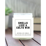Smells Like A Colts Win Sports Candle - Scented Soy Wax Candle (8.0 Oz) 50-60 Hour Burn Time, Cotton Wick, Frosted White Glass Jar, (Vanilla)