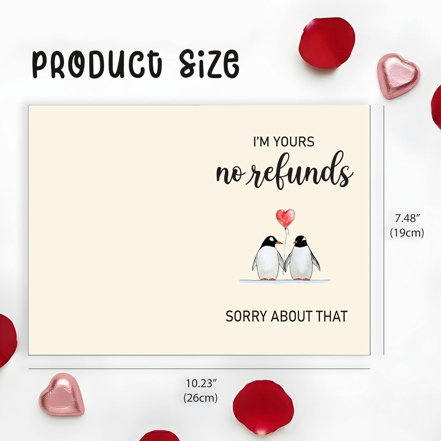 Funny Valentine’S Day Card For Him Or Her, “I’M Yours No Refunds” Penguin Love Card, Anniversary Card For Husband Wife Boyfriend Girlfriend, Lgbtq+ Gift, Blank Inside With Envelope