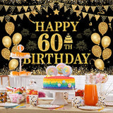 60Th Birthday Banner - Black & Gold - 71 X 45 Inch - Happy 60Th Birthday Decor