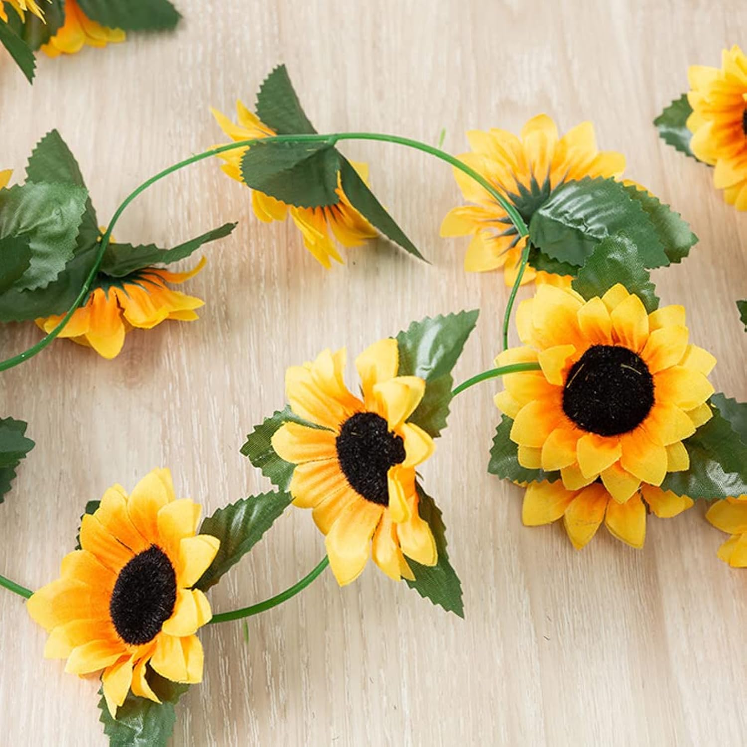 2 Pack Artificial Sunflower Garland Silk Sunflower Vine Artificial Flowers Green Leaves Fabric Floral Head Fake Sunflowers Vine For Wedding Table Home Craft Party Decoration