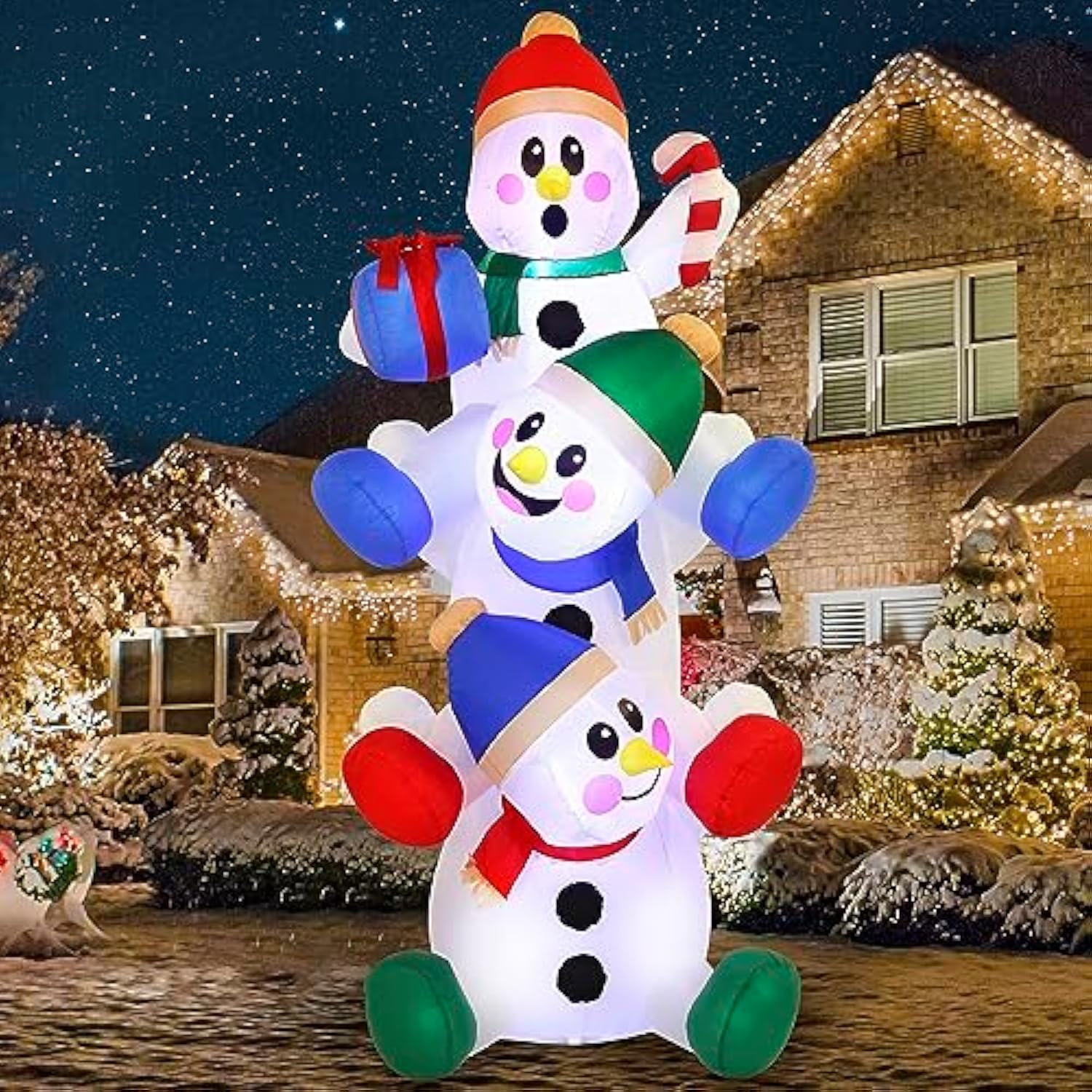 6 Ft Christmas Inflatable Decoration Stacked Snowman With Build-In Leds Blow Up Inflatables For Xmas Party, Home Indoor