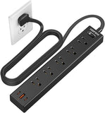 Surge Protector Power Strip 6FT Flat Plug Extension Cord with 5 Outlets 4 USB Ports 2 USB C 1700J