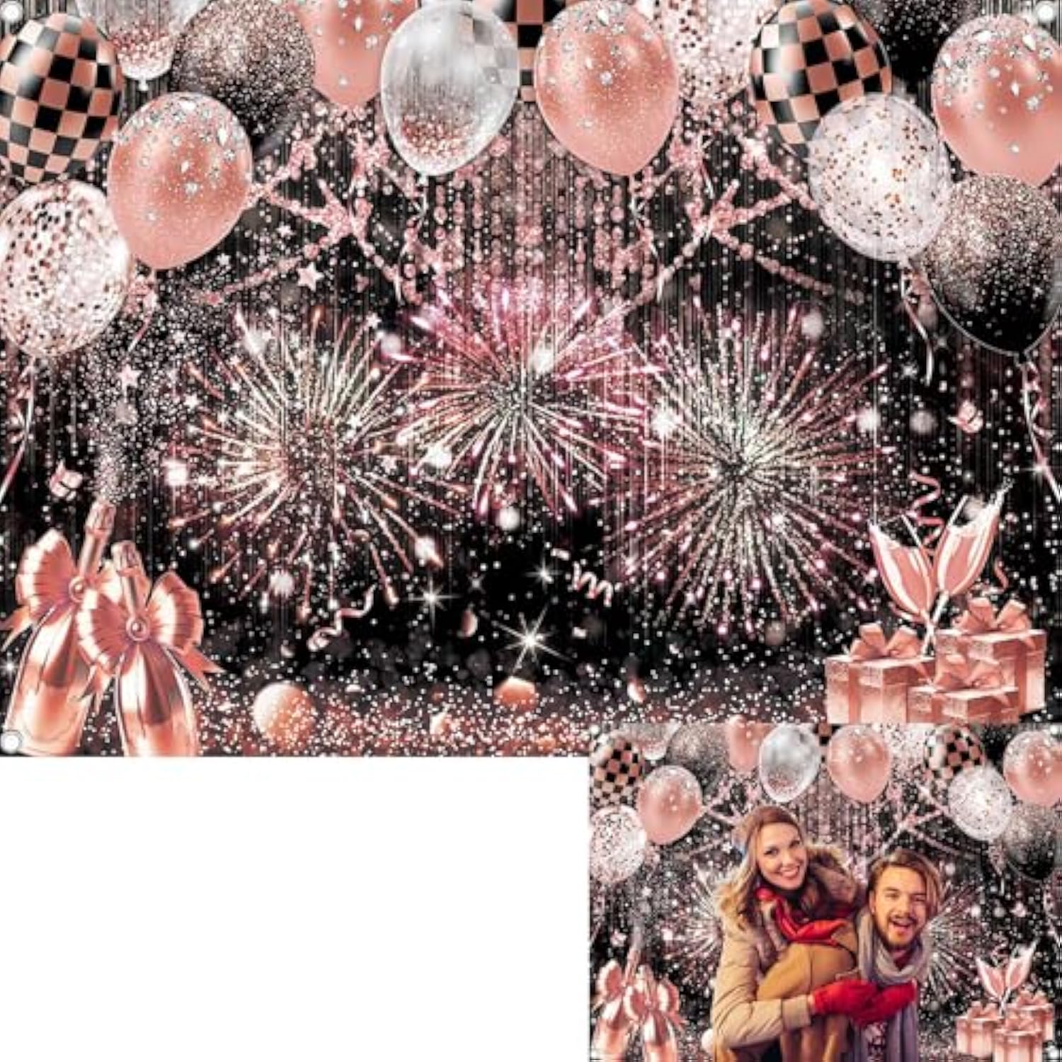 Black Pink Glitter Backdrop 7x5ft Balloon Party Photography Banner