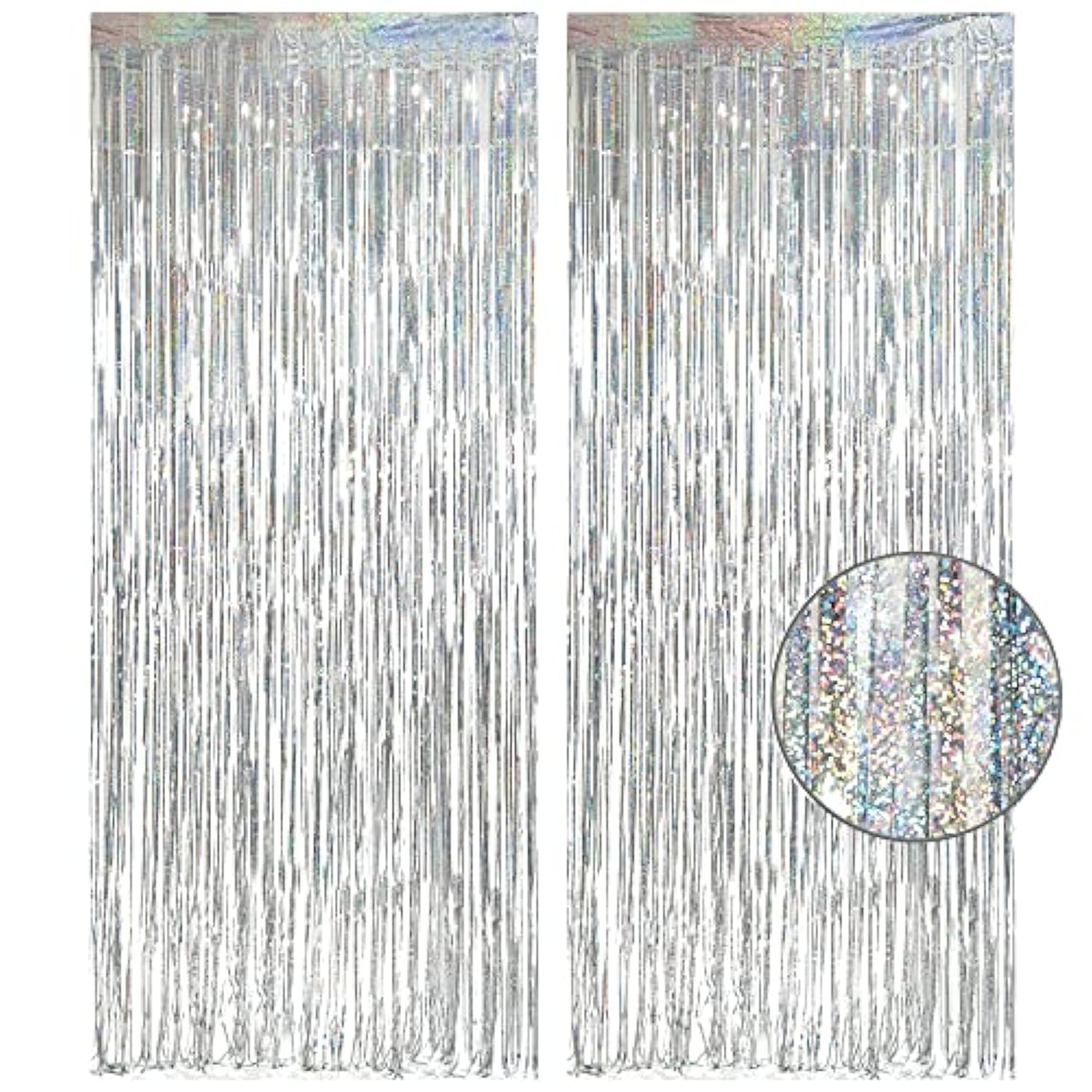 Silver Foil Fringe Tinsel Backdrop 2 Pack Metallic Streamers for Parties