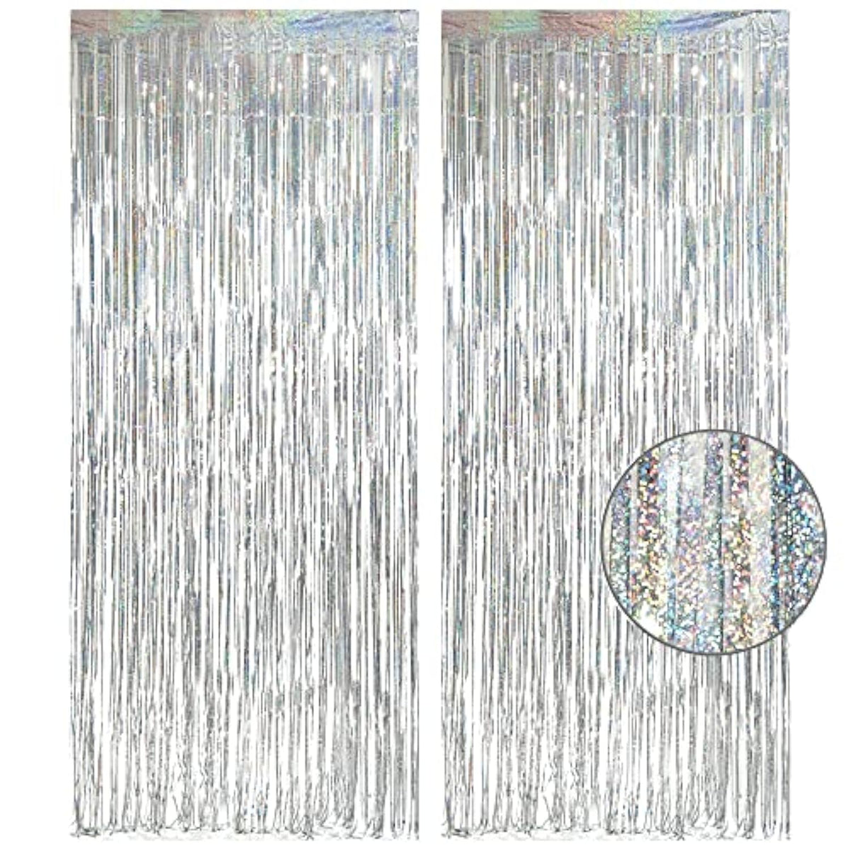 Silver Foil Fringe Tinsel Backdrop 2 Pack Metallic Streamers for Parties
