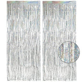Silver Foil Fringe Tinsel Backdrop 2 Pack Metallic Streamers for Parties