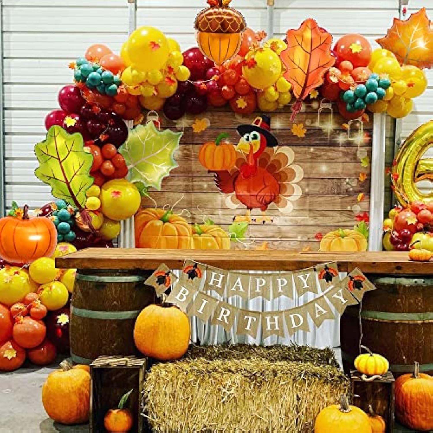 123PCS Fall Balloon Arch Kit with Maple Leaf Balloons for Thanksgiving Party