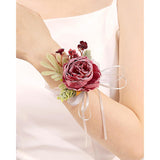 Bridal Flower Wrist Corsage Artificial Floral Wristlet Bridesmaid Hand Flower Bracelet Wristband For Wedding Prom Ceremony Party (Flower 1 - Pink)