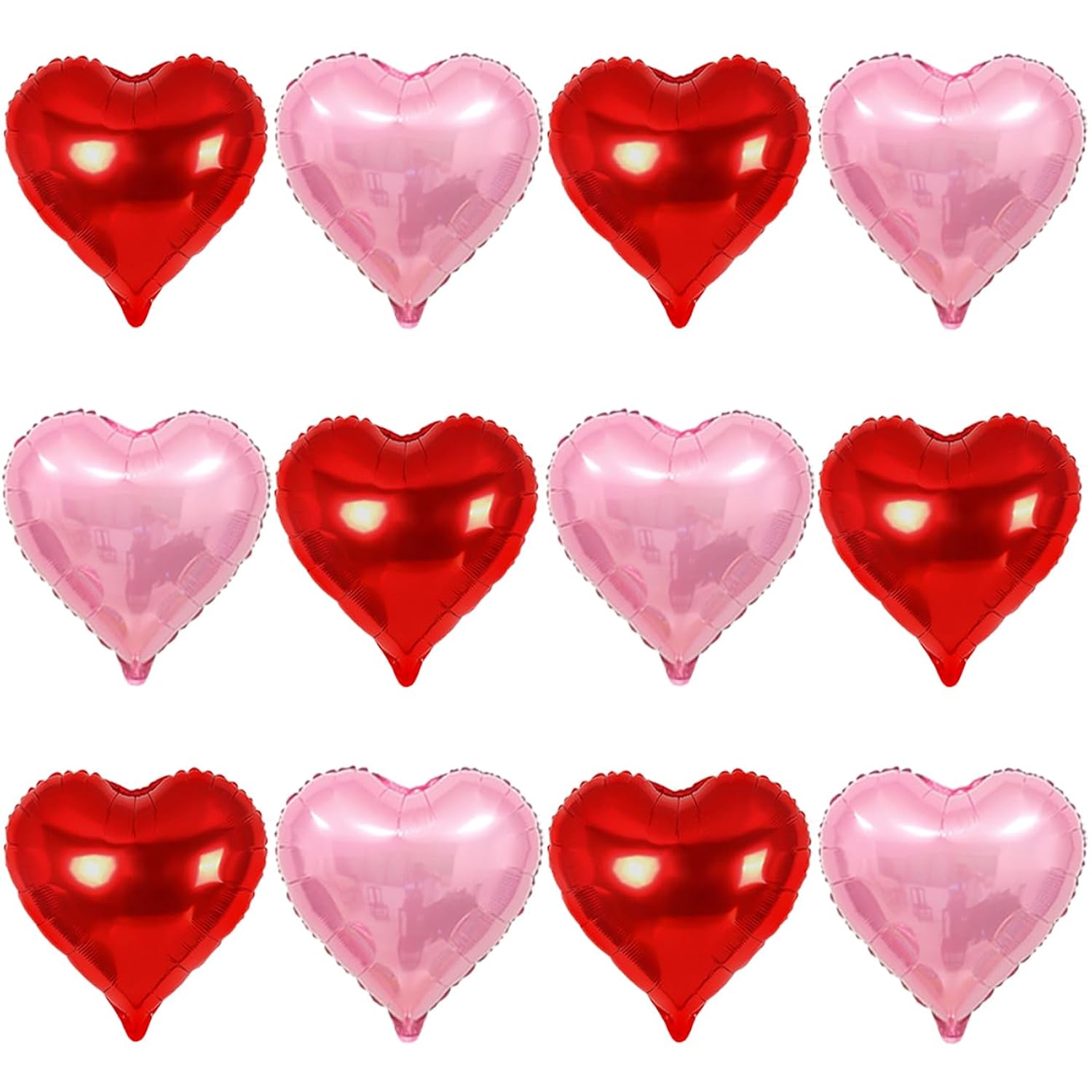 12 Pcs Red And Pink Heart Balloons - 18 Inch, Heart Foil Balloons Love Balloon Valentines Day Balloon For Wedding Engagement Birthday Party Bridal Shower Decorations