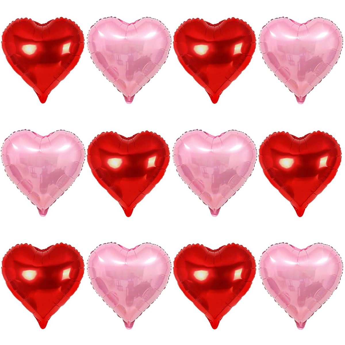 12 Pcs Red And Pink Heart Balloons - 18 Inch, Heart Foil Balloons Love Balloon Valentines Day Balloon For Wedding Engagement Birthday Party Bridal Shower Decorations