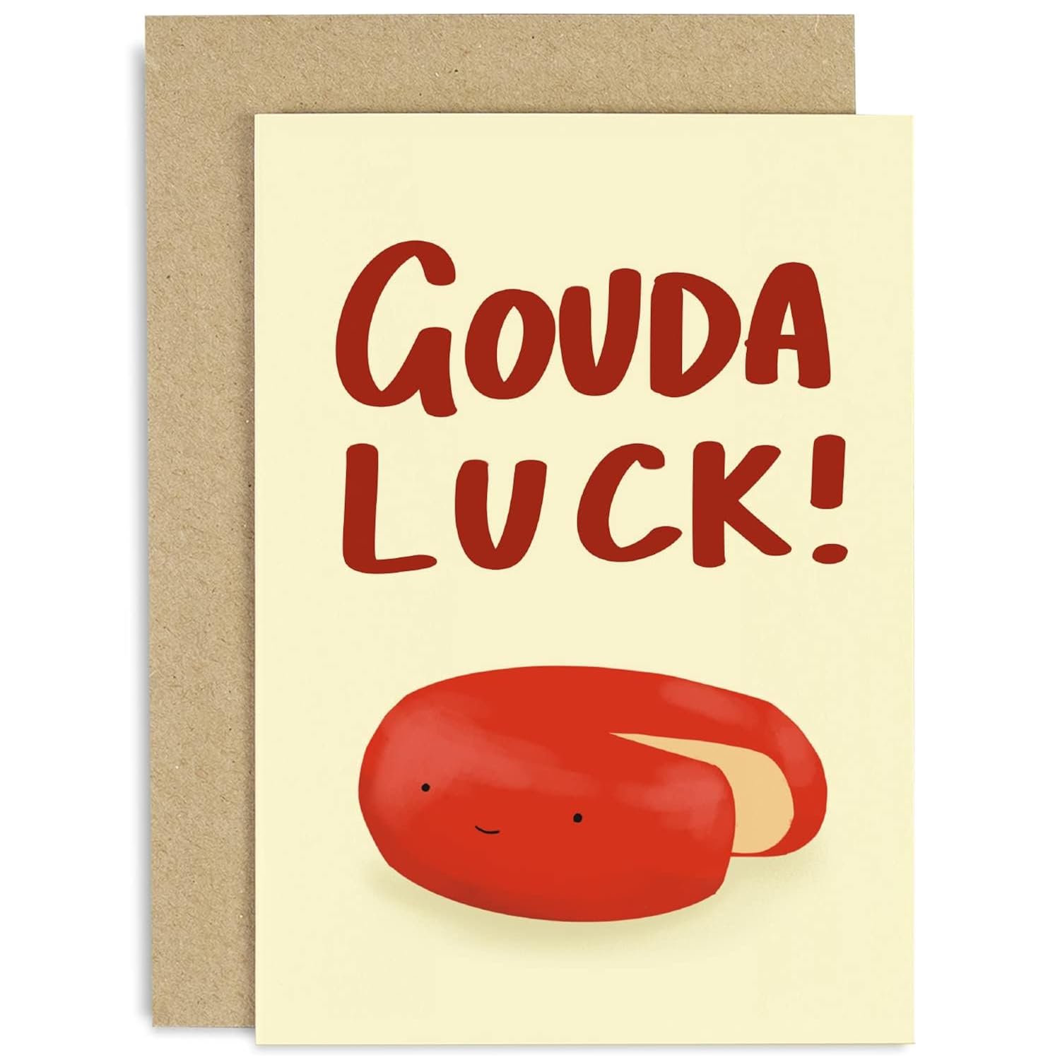 Old English Co. Funny Good Luck Card For Him Her - 'Gouda Luck' Cheese Pun Greeting Card - Encouragement For Exams, New Job, Leaving Card For Work Colleagues | Blank Inside With Envelope